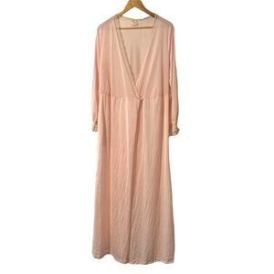 Softness Avon Vintage Pink Lace Trimmed Long Sleeved Robe Sz M/L Circa 1980